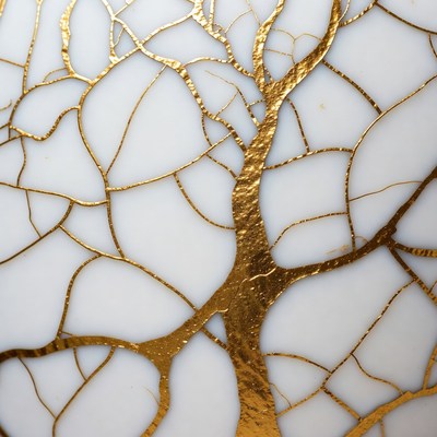 Gold Cracked Veins on White Background