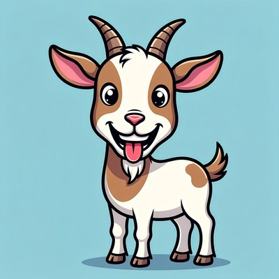 Cartoon Goat Smiling on Blue Background