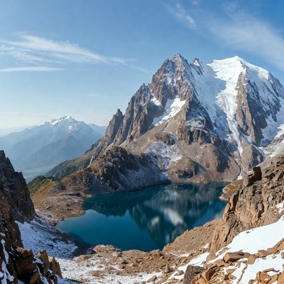 Mont Blanc Snowy Peak with Alpine Lake