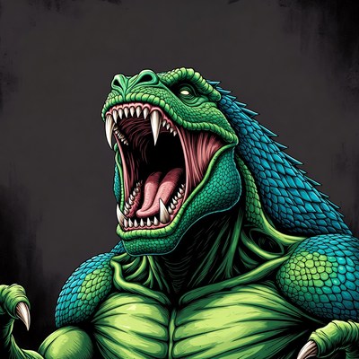 Roaring Green Godzilla Illustration