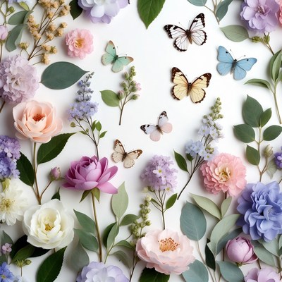 Purple Flowers with Butterflies