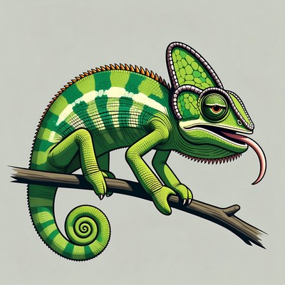 Chameleon on branch illustration