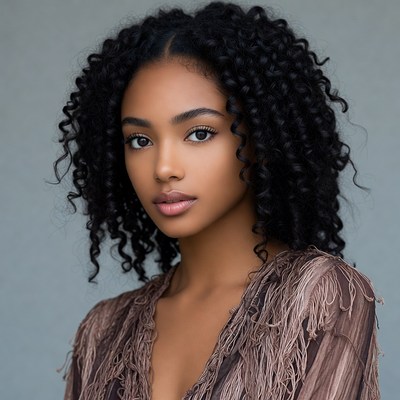 Beautiful African-American woman with curly hair