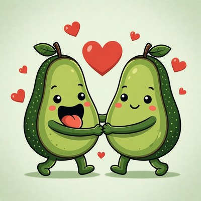 Cute Avocado Couple Hugging with Hearts