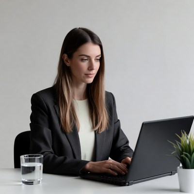 Woman working on laptop at desk