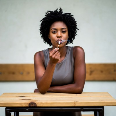 African-American woman smoking cigarette