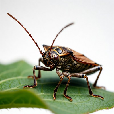 Brown Striped Bug on Green Leaf