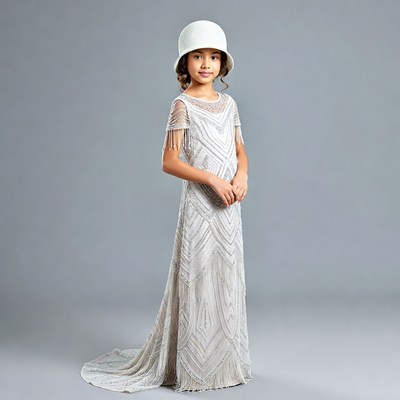 Asian girl in beaded flapper dress