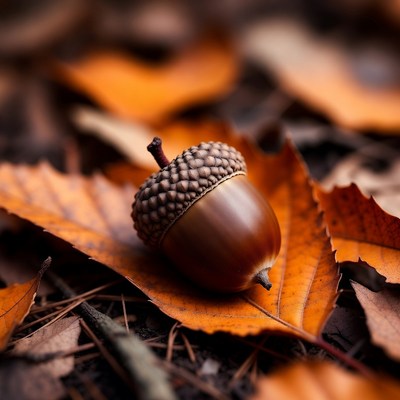 Acorn on autumn leaves