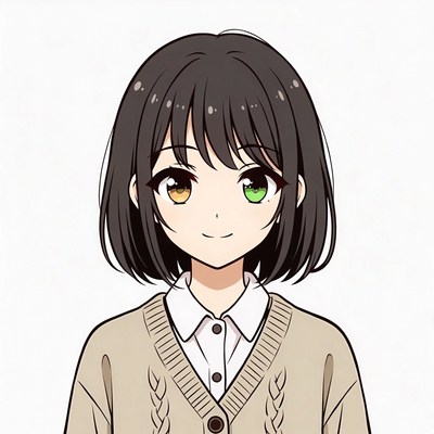 Anime girl with heterochromia smiling