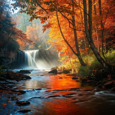 Autumn Waterfall in Forest