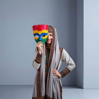 Woman holding colorful mask