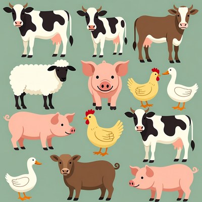 Cartoon Farm Animals Collection