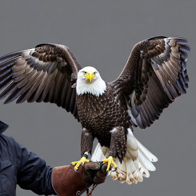 Bald Eagle Wings Spread on Gloved Hand