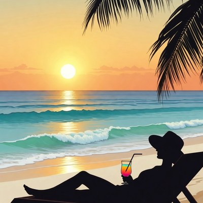 Woman relaxing on beach chair at sunset