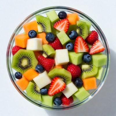Colorful Fruit Salad in Glass Bowl