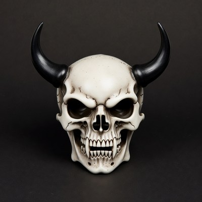 Demon Skull with Black Horns