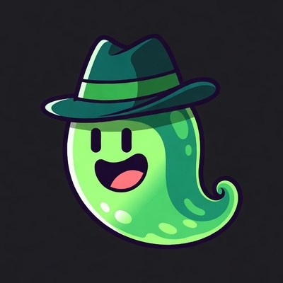 Green Cartoon Ghost Wearing Hat
