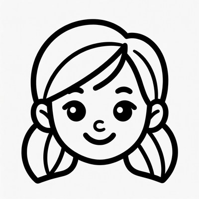 Smiling girl with pigtails illustration