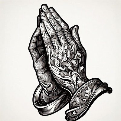 Praying Hands with Ornate Tattoo Design
