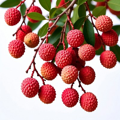 Fresh lychee fruits on branch