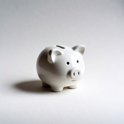 White piggy bank on white background