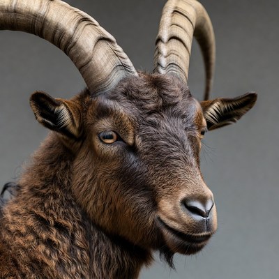 Closeup of Ibex with Large Horns