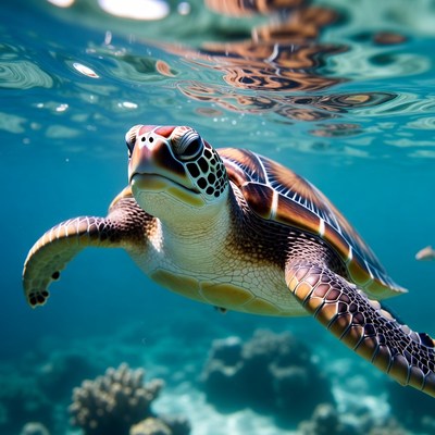 Sea Turtle Swimming Underwater