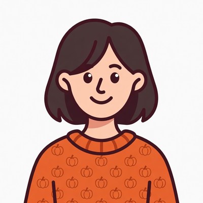 Smiling woman in pumpkin sweater
