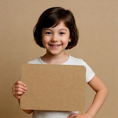 Girl holding blank cardboard sign