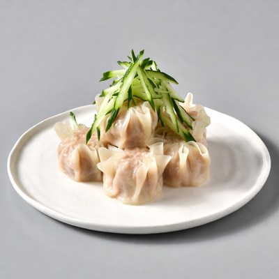 Steamed Dumplings with Cucumber Garnish