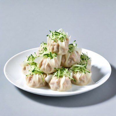 Steamed Dumplings with Zucchini Garnish
