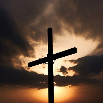 Silhouette Cross in Dramatic Sunset Sky