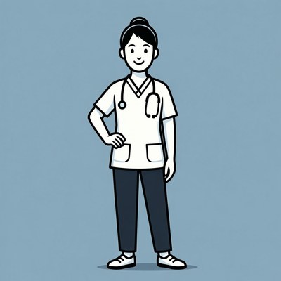 Asian nurse in scrubs illustration
