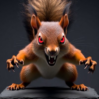 Angry red squirrel with red eyes