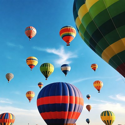 Colorful Hot Air Balloons in Blue Sky