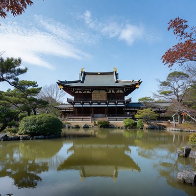 Japanese Temple Reflected in Pond
