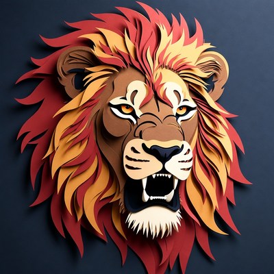 Paper Cut Lion Head Illustration