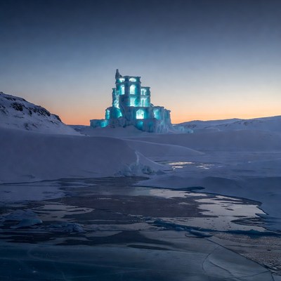 Ice Castle in Snowy Landscape