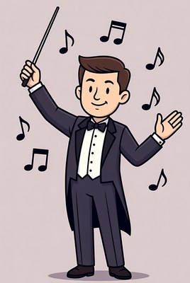 Cartoon conductor waving baton