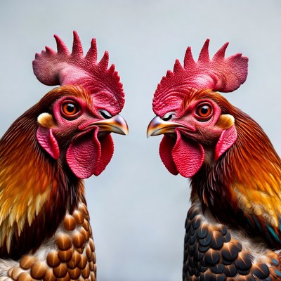 Two Roosters Facing Each Other