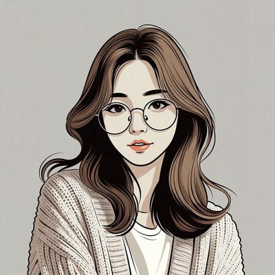 Asian woman with glasses illustration