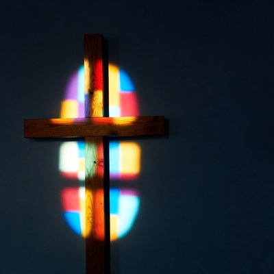 Wooden Cross with Stained Glass Light