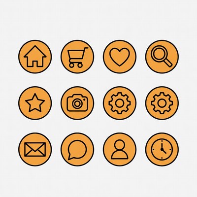 Orange Outline Icon Set