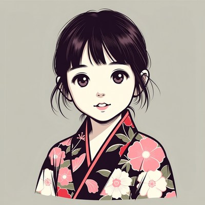 Anime girl in floral kimono