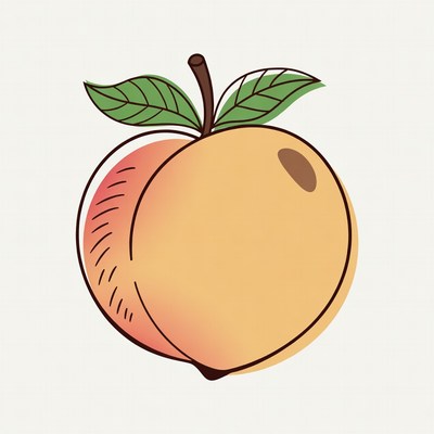 Peach with Stem and Leaves