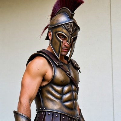Muscular man in Spartan warrior armor