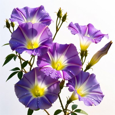 Purple Morning Glories with Dew