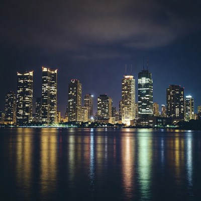 Night Skyline Reflected in Water