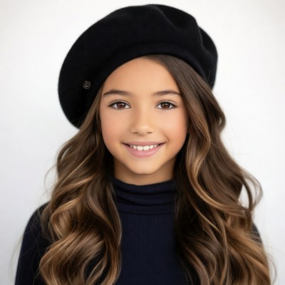 Girl smiling in black beret